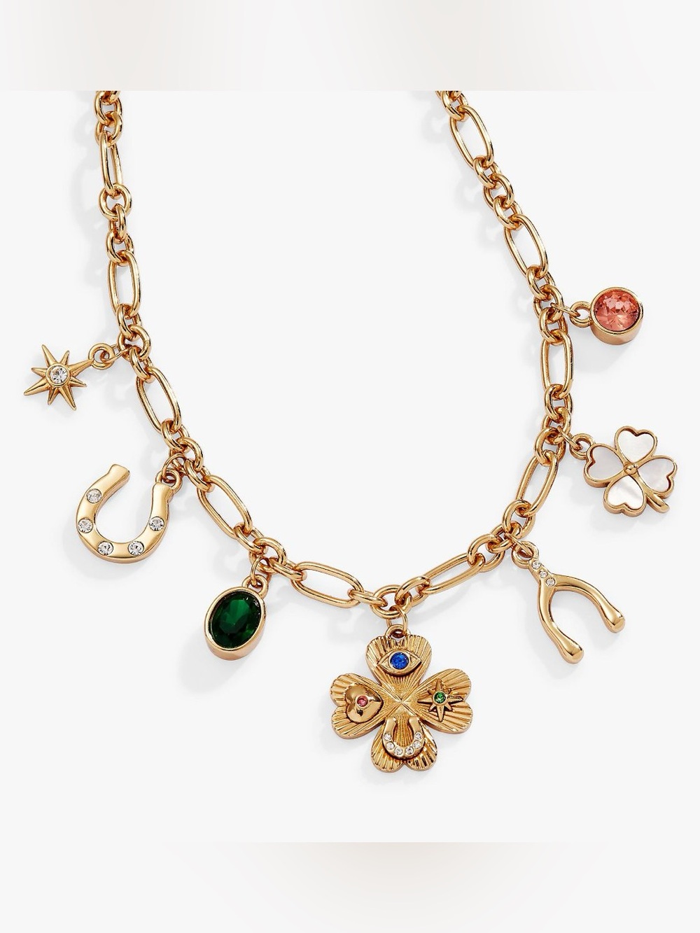 Lucky Four Leaf Clover Charm Necklace 24k Gold Plated NWOT